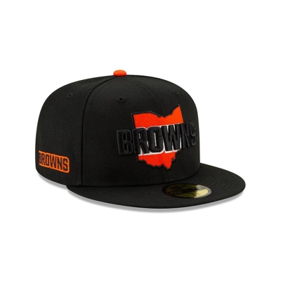 Black Cleveland Browns Hat - New Era NFL State Logo Reflect 59FIFTY Fitted Caps USA1478290